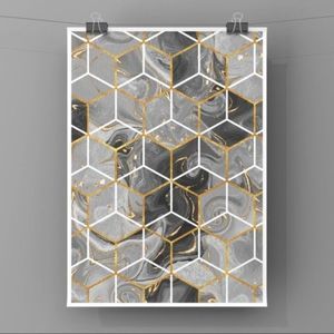 Black grey abstract art cubes pattern art print